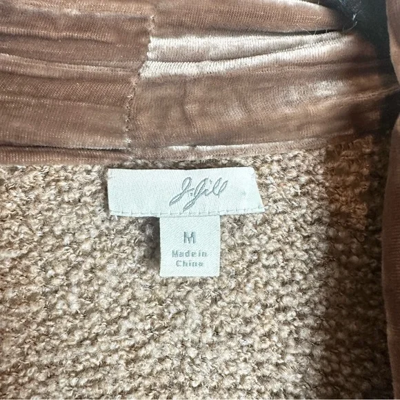 J. Jill Velvet Trim Merino Wool Silk Blend Brown Cardigan Duster Size Medium - Picture 9 of 16